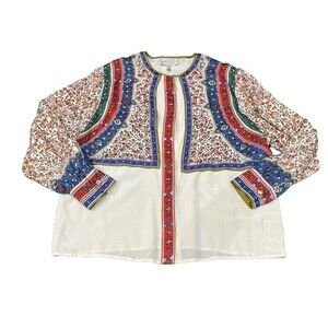 Adrianna Papell 100% Floral Silk Blouse Fairy Bohemian Size 1R XXL